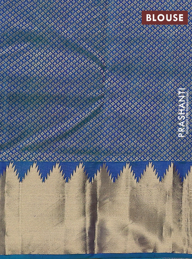 Pure kanchipuram silk saree teal green with plain body and rich temple zari woven border