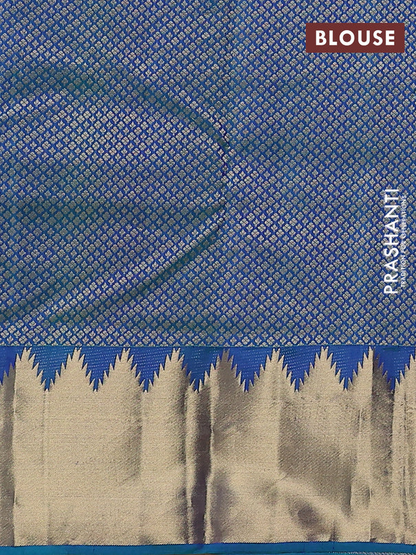 Pure kanchipuram silk saree teal green with plain body and rich temple zari woven border
