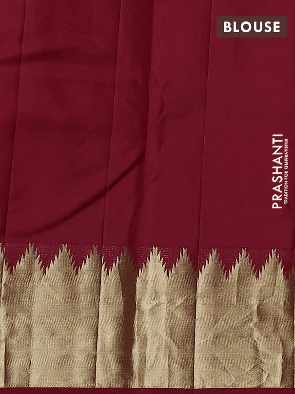 Pure kanchipuram silk saree red with plain body and rich temple zari woven border