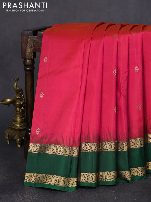 Pure kanchipuram silk saree dual shade of pink and green with zari woven buttas and rettapet zari woven border