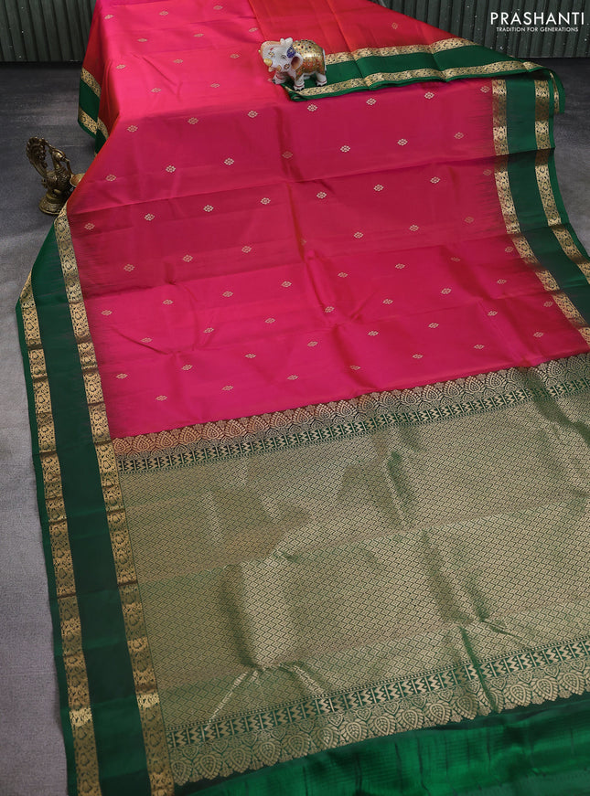 Pure kanchipuram silk saree dual shade of pink and green with zari woven buttas and rettapet zari woven border