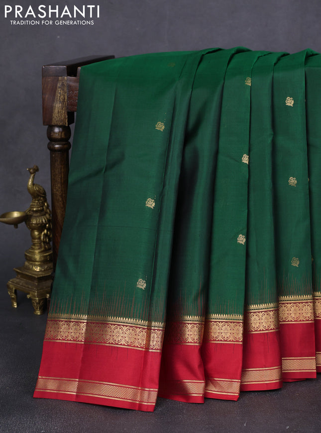 Pure kanchipuram silk saree gren and red with zari woven buttas and rettapet zari woven border