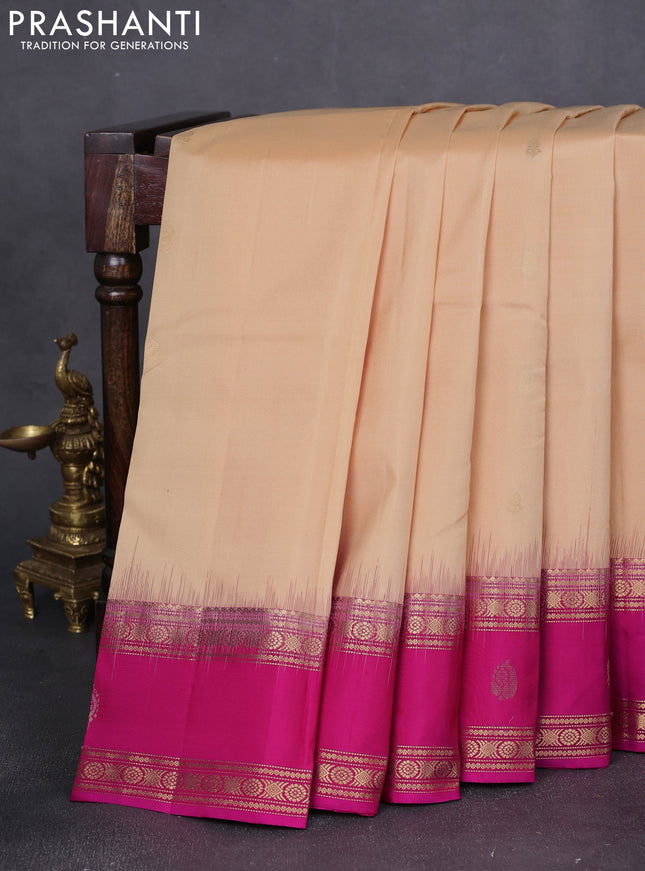 Pure kanchipuram silk saree sandal and pink with zari woven buttas and rettapet zari woven butta border