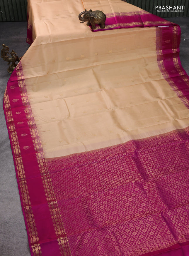 Pure kanchipuram silk saree sandal and pink with zari woven buttas and rettapet zari woven butta border