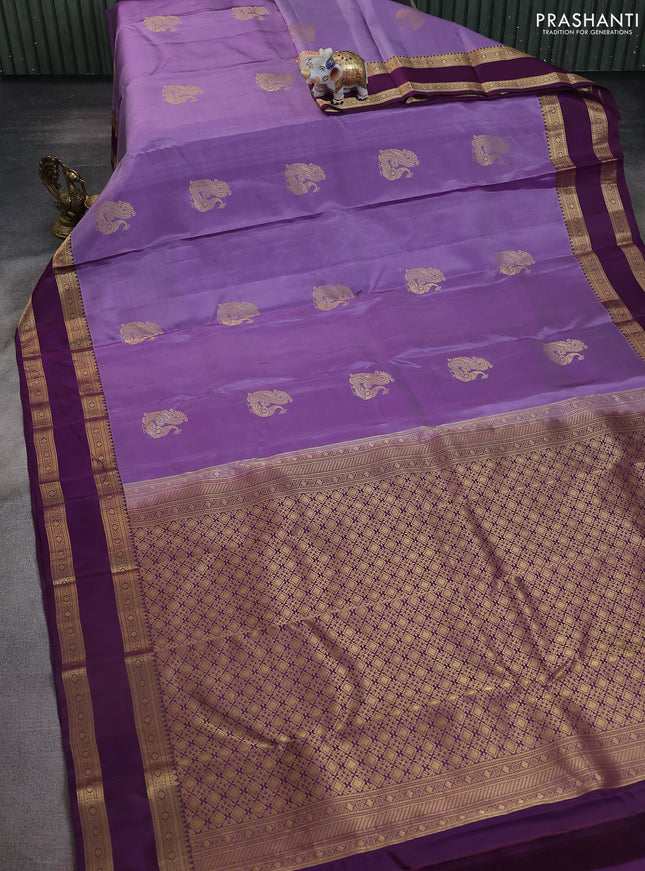 Pure kanchipuram silk saree lavender and purple with annam zari woven buttas and rettapet zari woven border