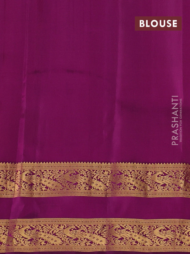 Pure kanchipuram silk saree red and purple with zari woven buttas and rettapet zari woven border