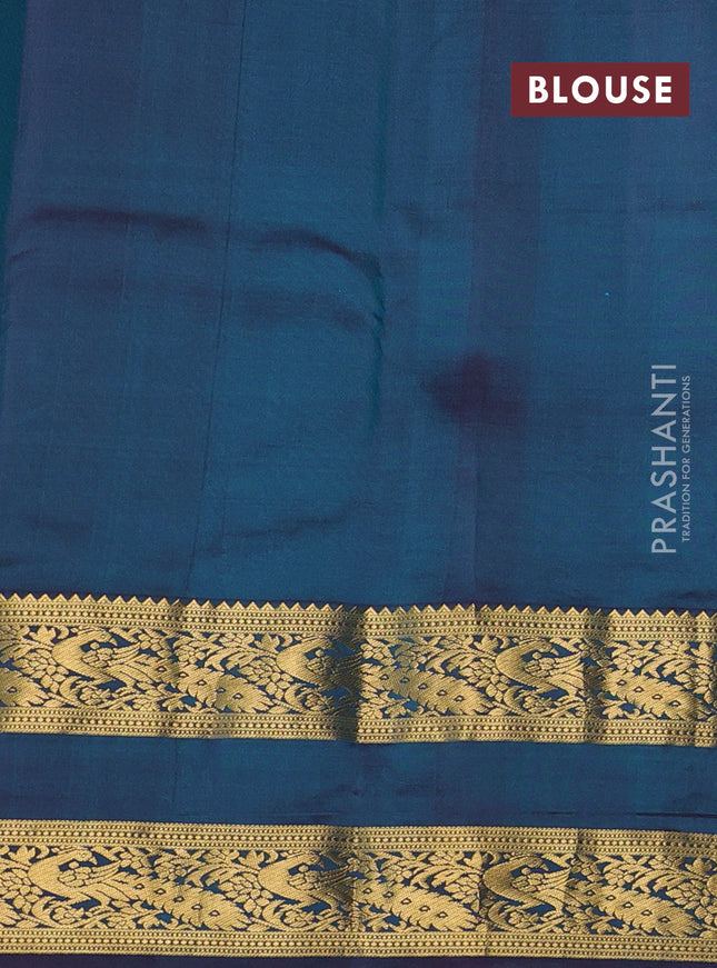 Pure kanchipuram silk saree teal green and dual shade of purple with zari woven buttas and rettapet zari woven border