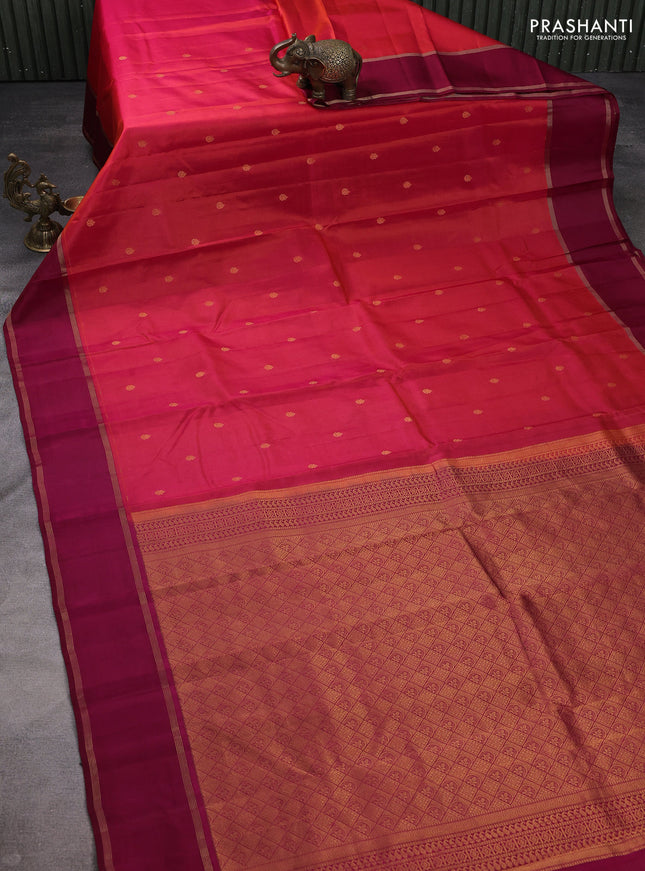 Pure kanchipuram silk saree dual shade of pink and deep maroon with zari woven buttas and rettapet zari woven border
