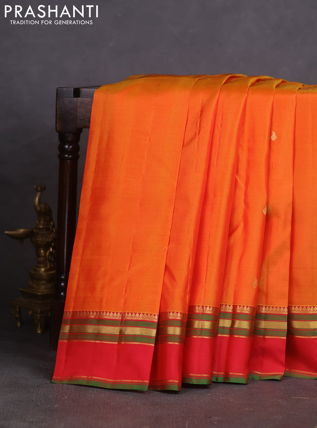 Pure kanchipuram silk saree orange and red with zari woven buttas and rettapet zari woven border