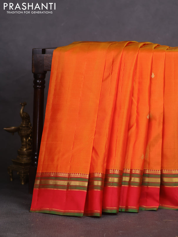 Pure kanchipuram silk saree orange and red with zari woven buttas and rettapet zari woven border