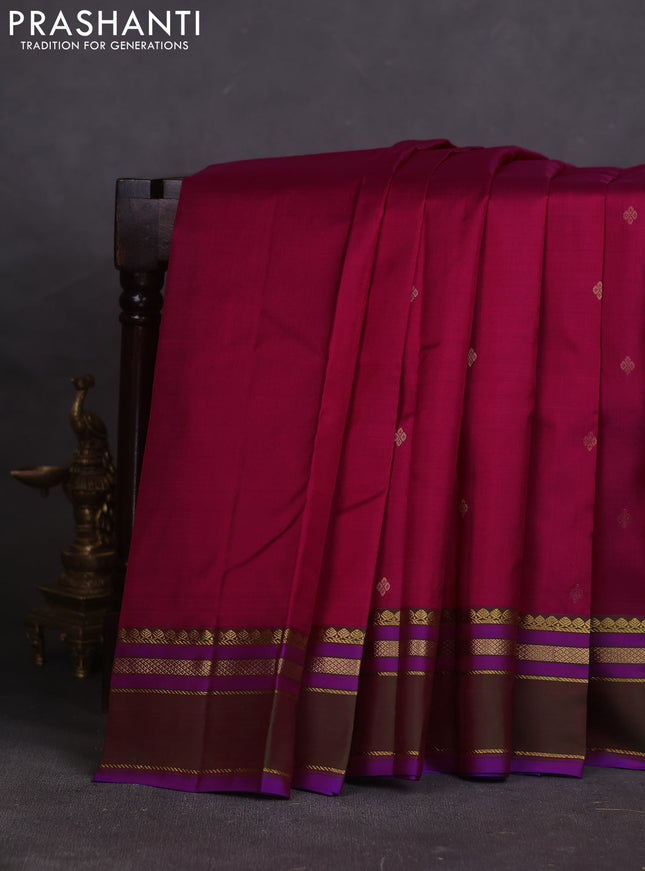 Pure kanchipuram silk saree pink and green with zari woven buttas and rettapet zari woven border