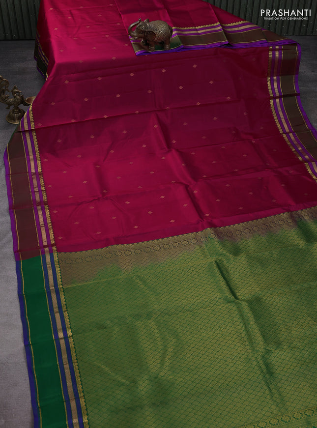 Pure kanchipuram silk saree pink and green with zari woven buttas and rettapet zari woven border