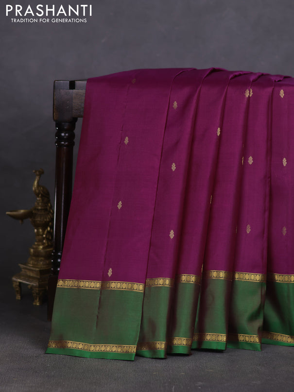 Pure kanchipuram silk saree purple and green with zari woven buttas and rettapet zari woven border