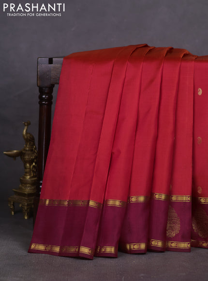 Pure kanchipuram silk saree red and maroon with paisley zari woven buttas and rettapet zari woven butta border