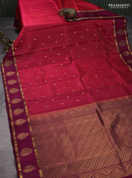 Pure kanchipuram silk saree red and maroon with paisley zari woven buttas and rettapet zari woven butta border