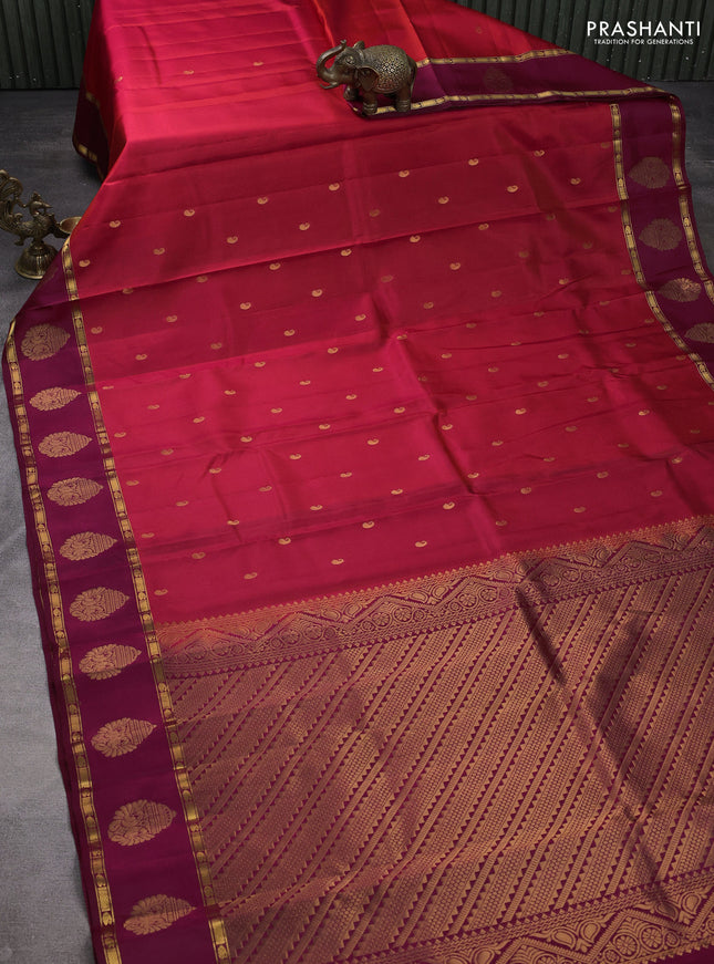 Pure kanchipuram silk saree red and maroon with paisley zari woven buttas and rettapet zari woven butta border