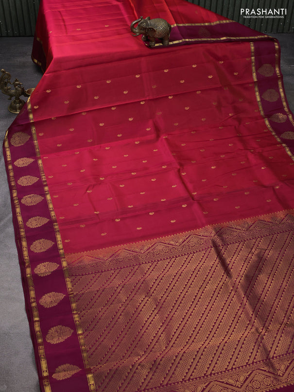 Pure kanchipuram silk saree red and maroon with paisley zari woven buttas and rettapet zari woven butta border