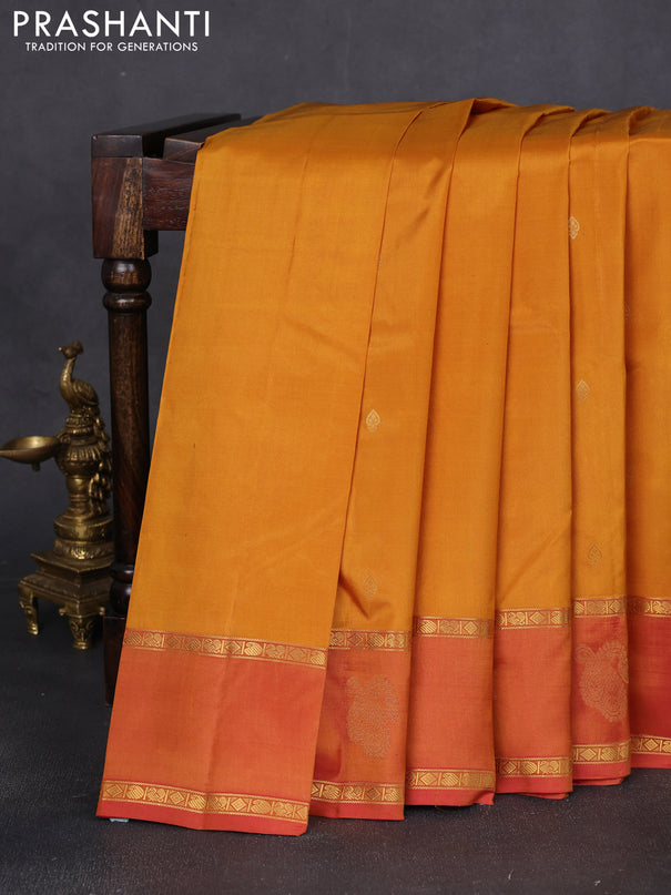 Pure kanchipuram silk saree mustard yellow and dual shade of pink with zari woven buttas and rettapet zari woven paisley butta border
