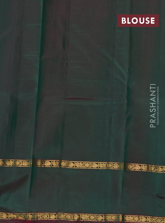 Pure kanchipuram silk saree green and dual shade of purple with zari woven buttas and rettapet zari woven paisley butta border
