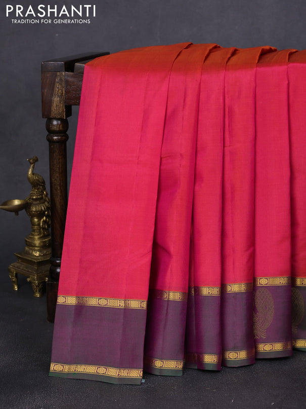 Pure kanchipuram silk saree reddish pink and dual shade of purple with zari woven buttas and rettapet zari woven annam butta border