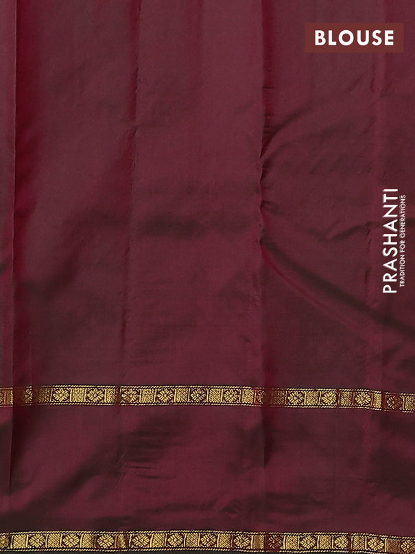 Pure kanchipuram silk saree maroon and dual shade of greenish maroon with allover zari woven buttas and rettapet zari woven paisley butta border