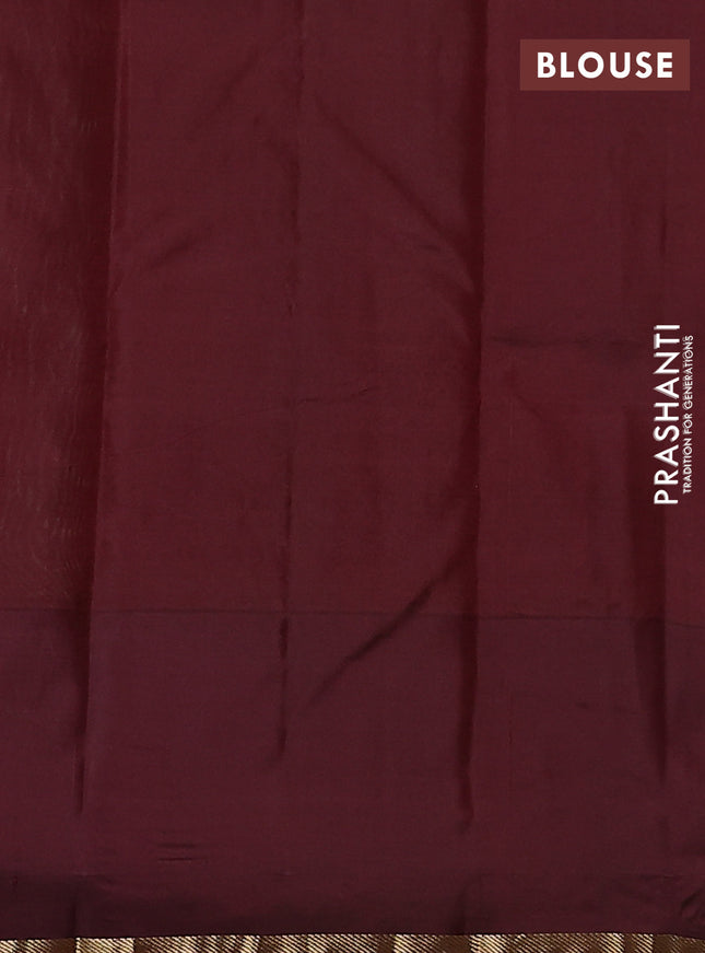 Pure kanchipuram silk saree pista green and wine shade with zari woven buttas and simple zari woven border