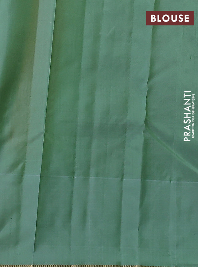 Pure kanchipuram silk saree yellow and pastel green with zari woven buttas and simple zari woven border