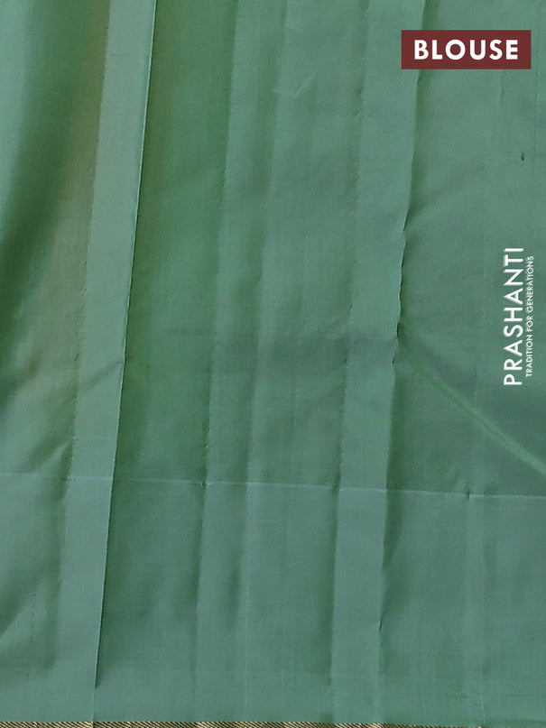 Pure kanchipuram silk saree yellow and pastel green with zari woven buttas and simple zari woven border