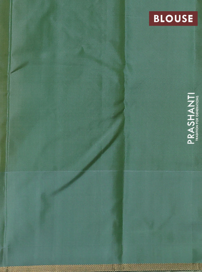 Pure kanchipuram silk saree yellow and pastel green with zari woven buttas and simple zari woven border