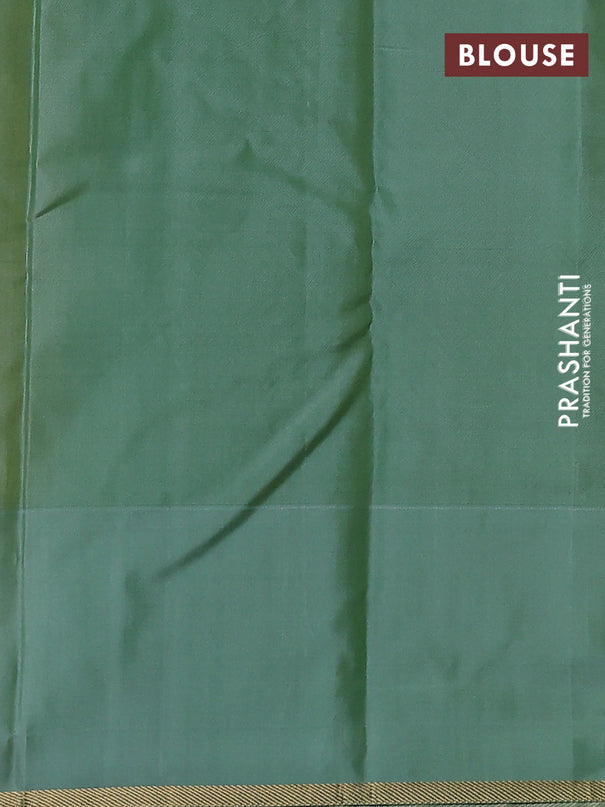 Pure kanchipuram silk saree yellow and pastel green with zari woven buttas and simple zari woven border