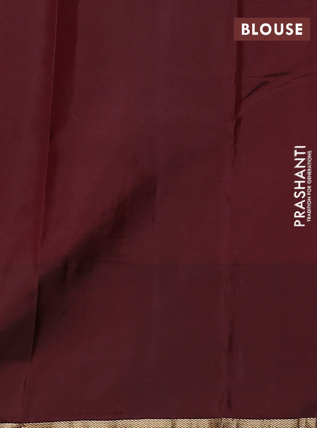 Pure kanchipuram silk saree beige and wine shade with zari woven buttas and simple zari woven border