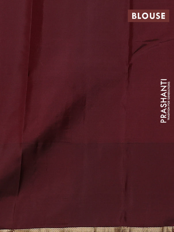 Pure kanchipuram silk saree beige and wine shade with zari woven buttas and simple zari woven border