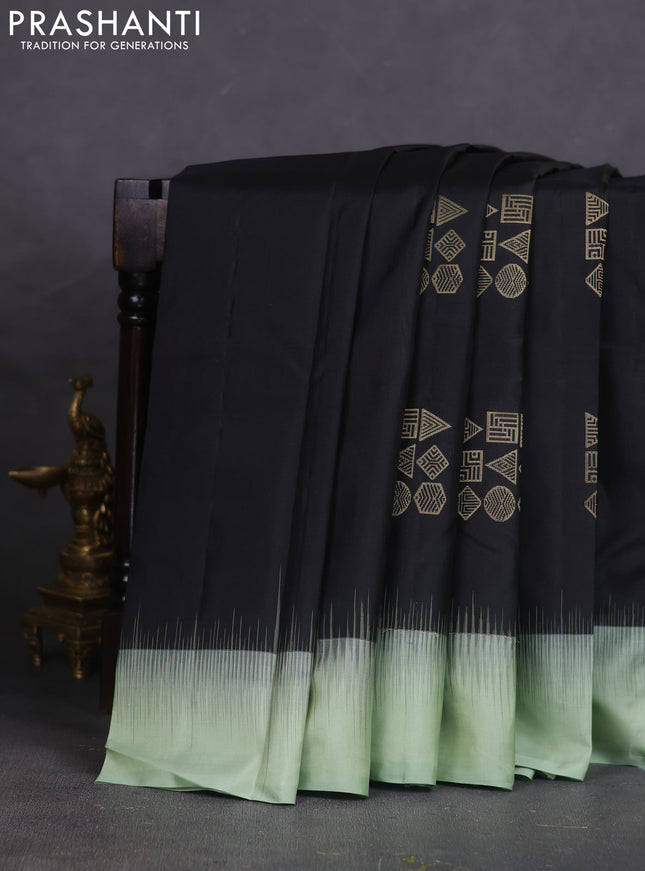 Pure kanchipuram silk saree black and pastel green with zari woven buttas and zari woven butta border