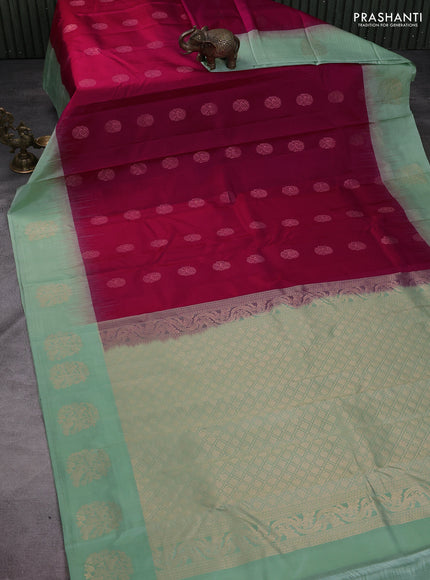 Pure kanchipuram silk saree maroon and pastel green with zari woven buttas and zari woven butta border