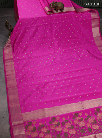 Semi raw silk saree pink with allover zari woven buttas and zari woven border