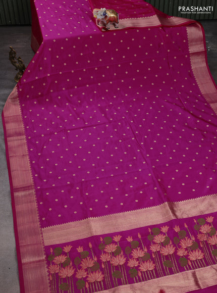 Semi raw silk saree pink with allover zari woven buttas and zari woven border