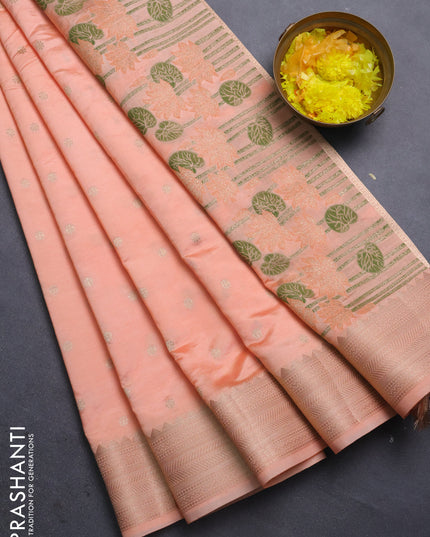 Semi raw silk saree orange with allover zari woven buttas and zari woven border