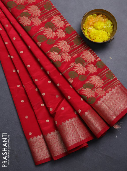 Semi raw silk saree red with allover zari woven buttas and zari woven border