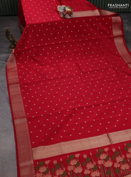 Semi raw silk saree red with allover zari woven buttas and zari woven border
