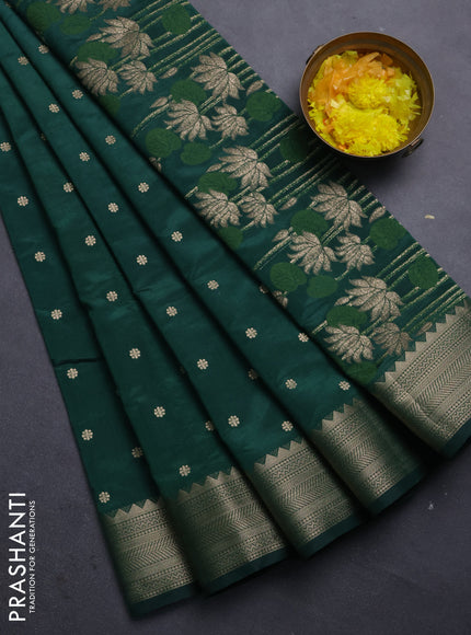 Semi raw silk saree green with allover zari woven buttas and zari woven border