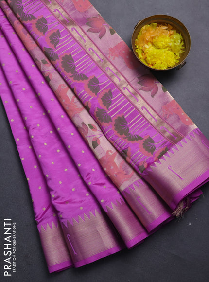 Semi raw silk saree lavender with allover zari woven buttas and pichwai design pallu