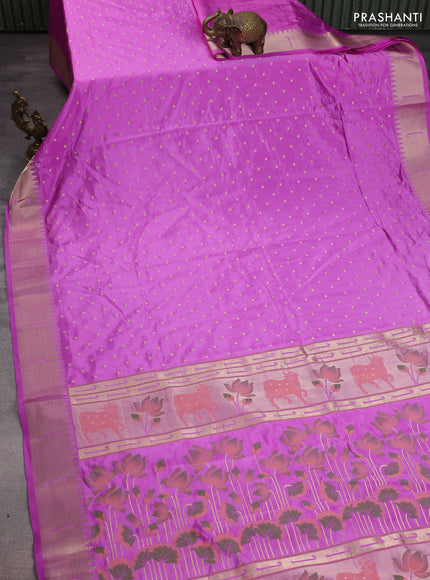 Semi raw silk saree lavender with allover zari woven buttas and pichwai design pallu