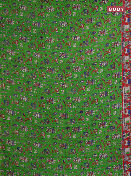 Kalamkari cotton saree green and maroon with allover prints and printed border
