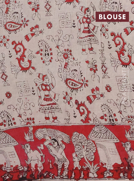 Kalamkari cotton saree green and maroon with allover prints and printed border