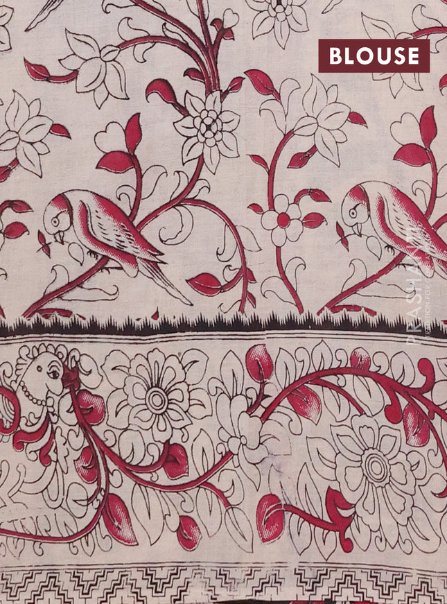 Kalamkari cotton saree black and beige with allover prints and printed border