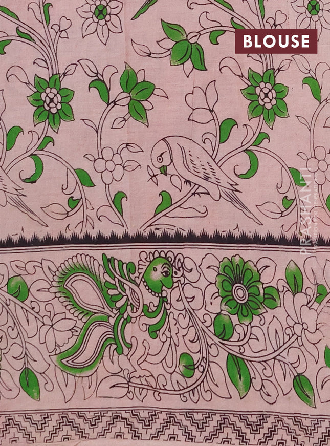 Kalamkari cotton saree deep maroon and orange with allover prints and printed border
