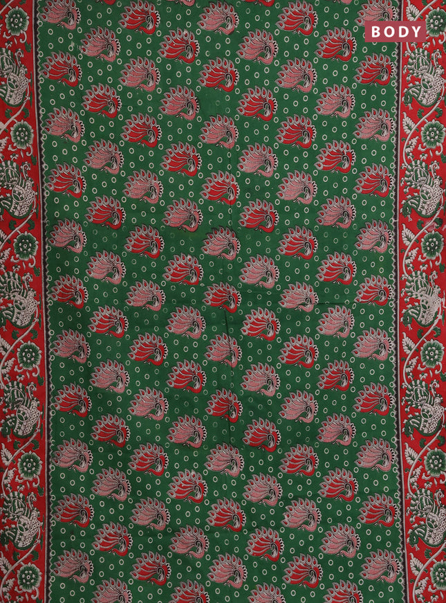Kalamkari cotton saree green and maroon with allover prints and printed border
