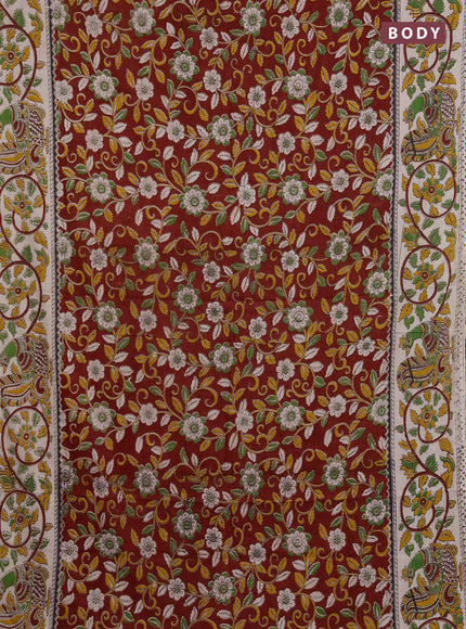 Kalamkari cotton saree maroon and beige with allover prints and printed border