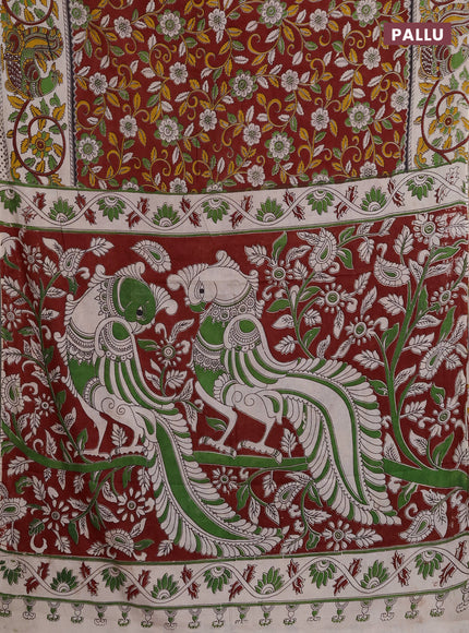Kalamkari cotton saree maroon and beige with allover prints and printed border