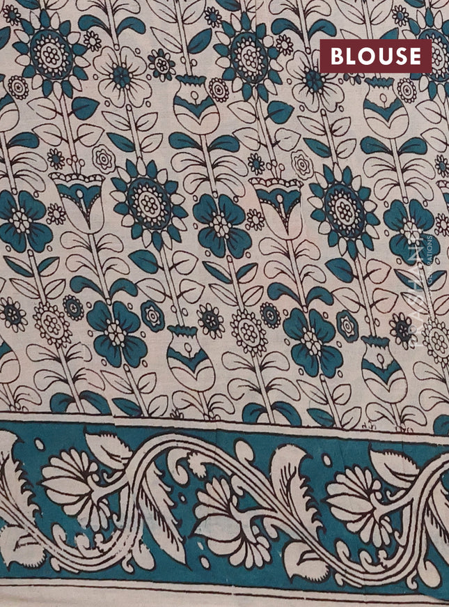 Kalamkari cotton saree orange and green with allover prints and printed border